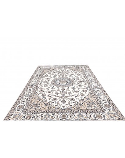 Tappeto Nain Kashmar Persia bianco grigio 195x296