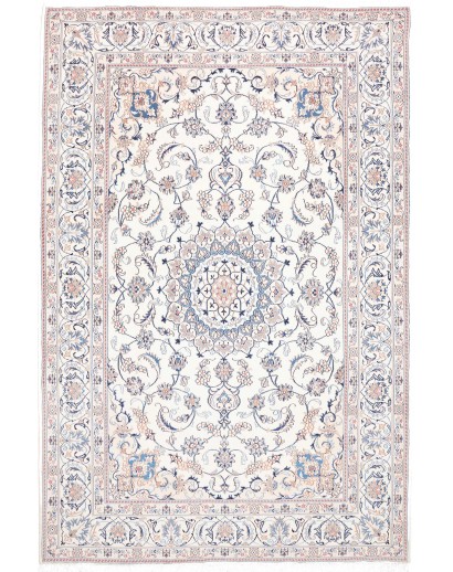 Tappeto Nain Kashmar Persia bianco azzurro 198x300