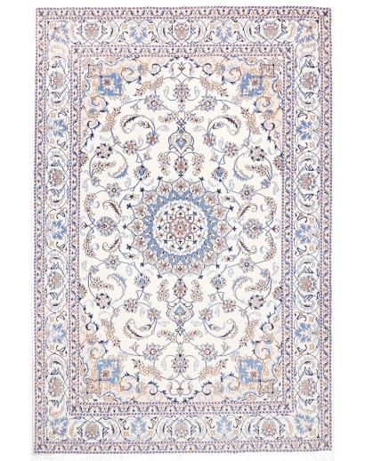 Tappeto Nain Kashmar Persia bianco azzurro 200x303