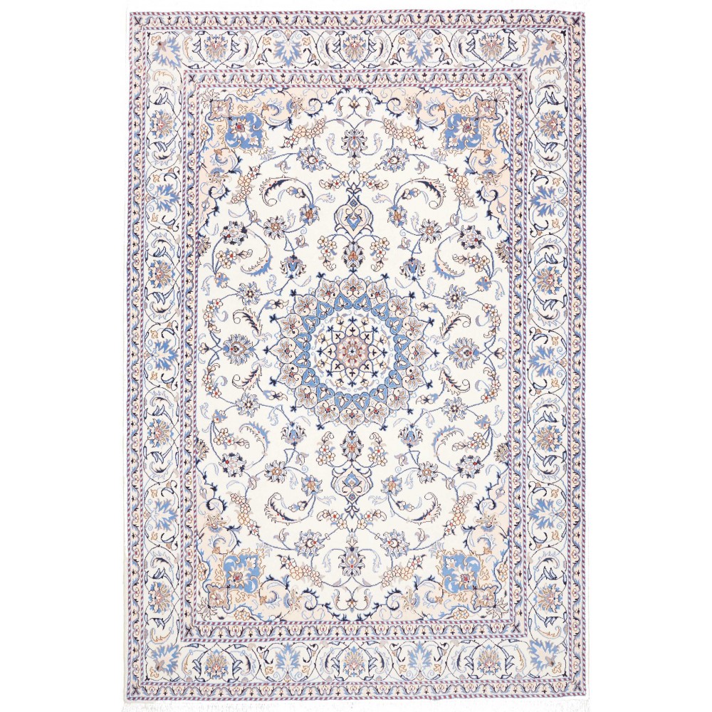 Tappeto Nain Kashmar Persia bianco azzurro 200x303