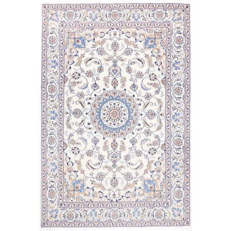 Tappeto Nain Kashmar Persia bianco azzurro 200x303
