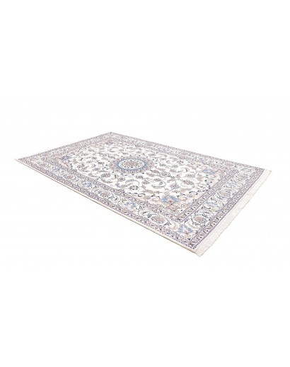 Tappeto Nain Kashmar Persia bianco azzurro 200x303