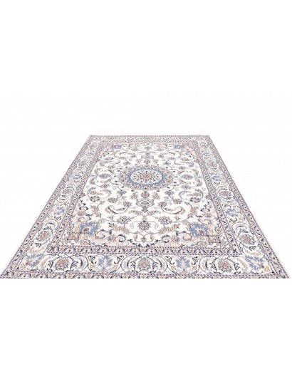 Tappeto Nain Kashmar Persia bianco azzurro 200x303