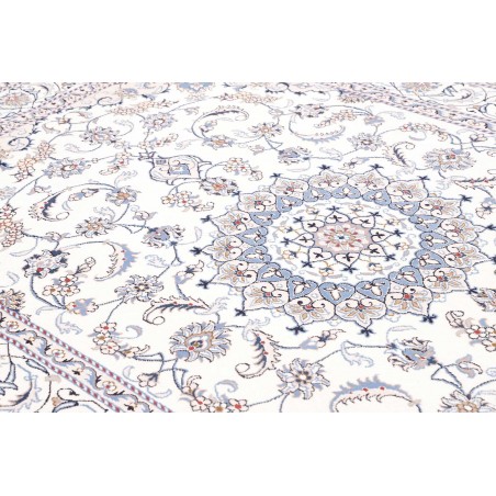 Tappeto Nain Kashmar Persia bianco azzurro 200x303