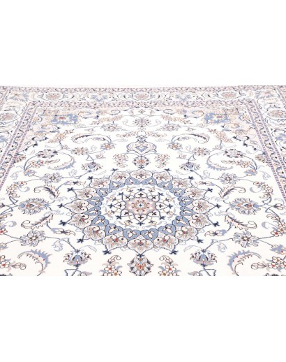 Tappeto Nain Kashmar Persia bianco azzurro 200x303