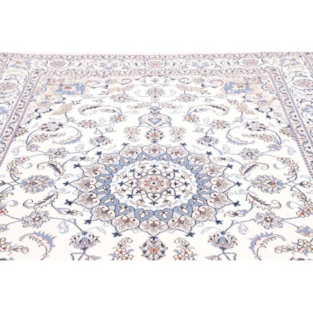 Tappeto Nain Kashmar Persia bianco azzurro 200x303