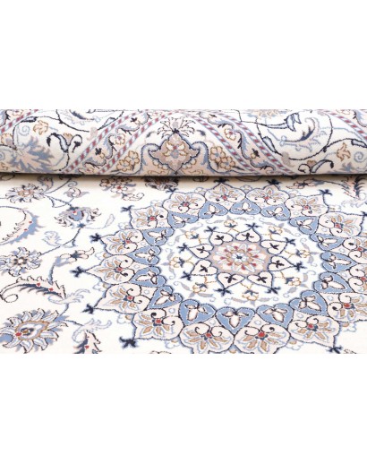 Tappeto Nain Kashmar Persia bianco azzurro 200x303