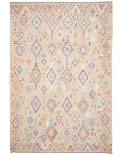 Tappeto Kilim Afghanistan bianco giallo 204x302
