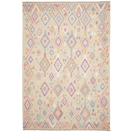 Tappeto Kilim Afghanistan bianco giallo 204x302