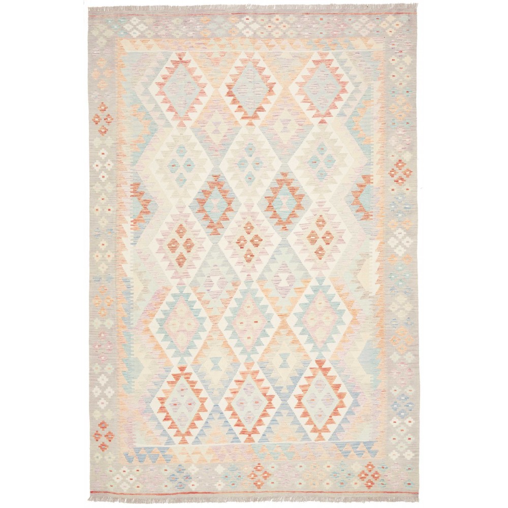 Tappeto Kilim Afghanistan bianco rosso 199x291