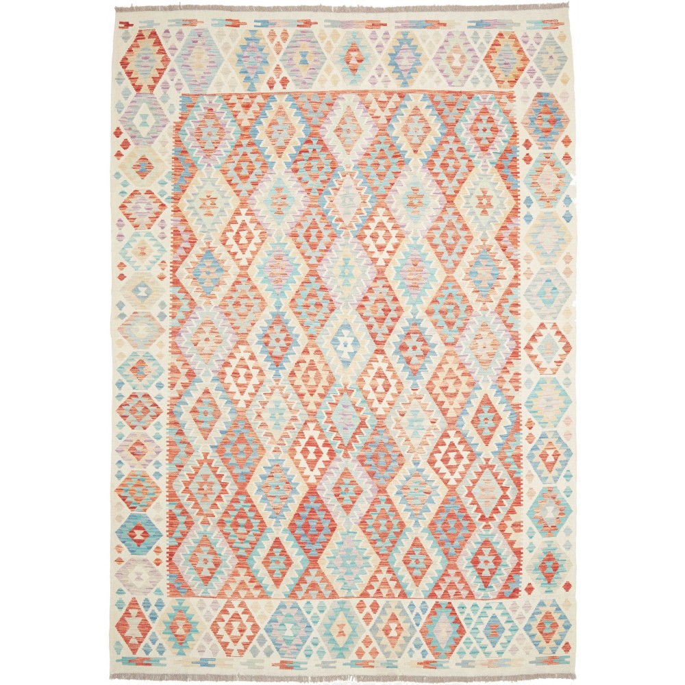 Tappeto Kilim Afghanistan bianco rosso 214x296