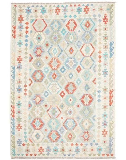 Tappeto Kilim Afghanistan bianco rosso 201x297