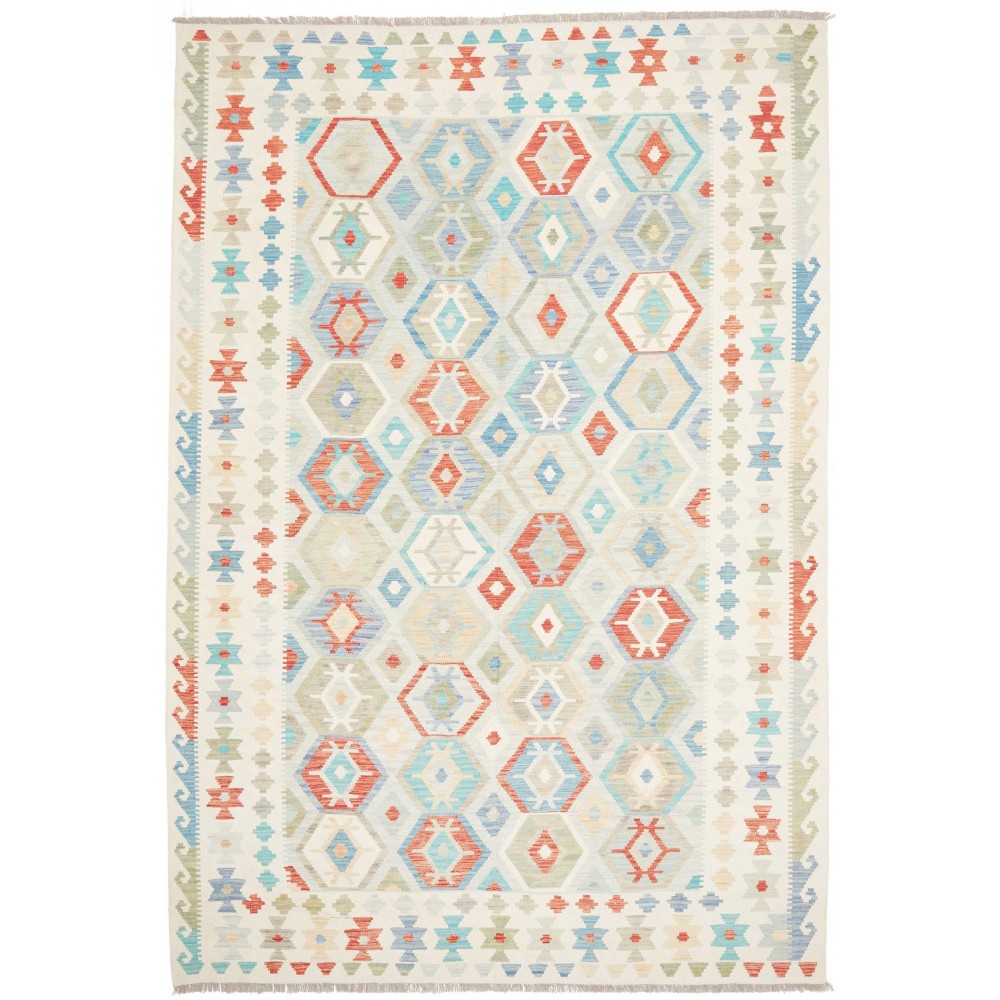 Tappeto Kilim Afghanistan bianco rosso 201x297