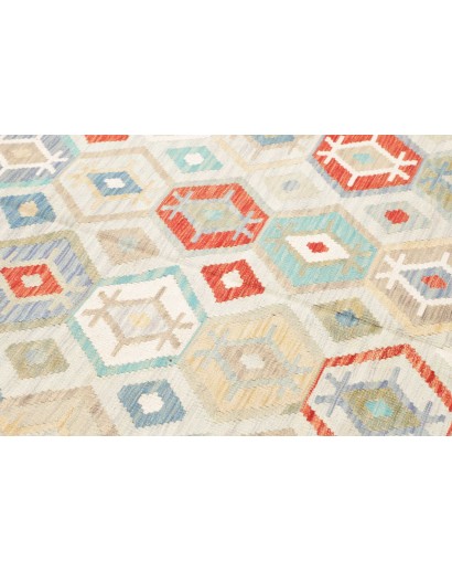 Tappeto Kilim Afghanistan bianco rosso 201x297
