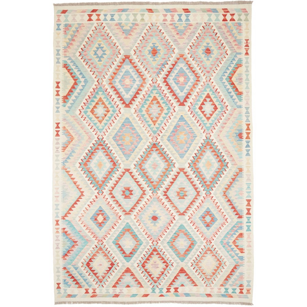 Tappeto Kilim Afghanistan bianco rosso 204x303