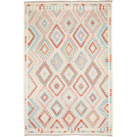 Tappeto Kilim Afghanistan bianco rosso 204x303
