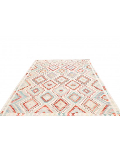 Tappeto Kilim Afghanistan bianco rosso 204x303