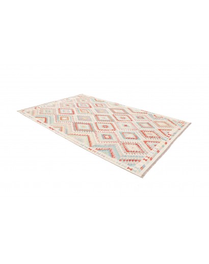 Tappeto Kilim Afghanistan bianco rosso 204x303