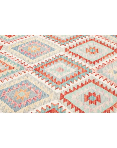 Tappeto Kilim Afghanistan bianco rosso 204x303
