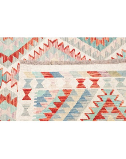 Tappeto Kilim Afghanistan bianco rosso 204x303