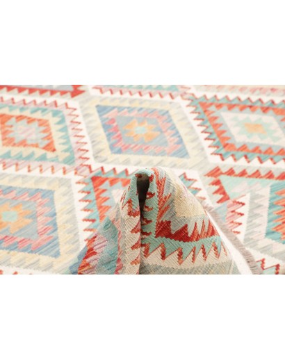Tappeto Kilim Afghanistan bianco rosso 204x303