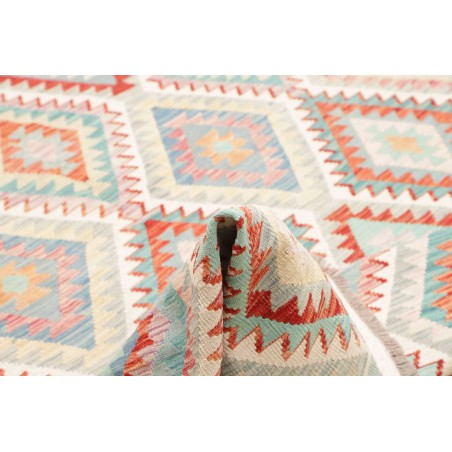 Tappeto Kilim Afghanistan bianco rosso 204x303