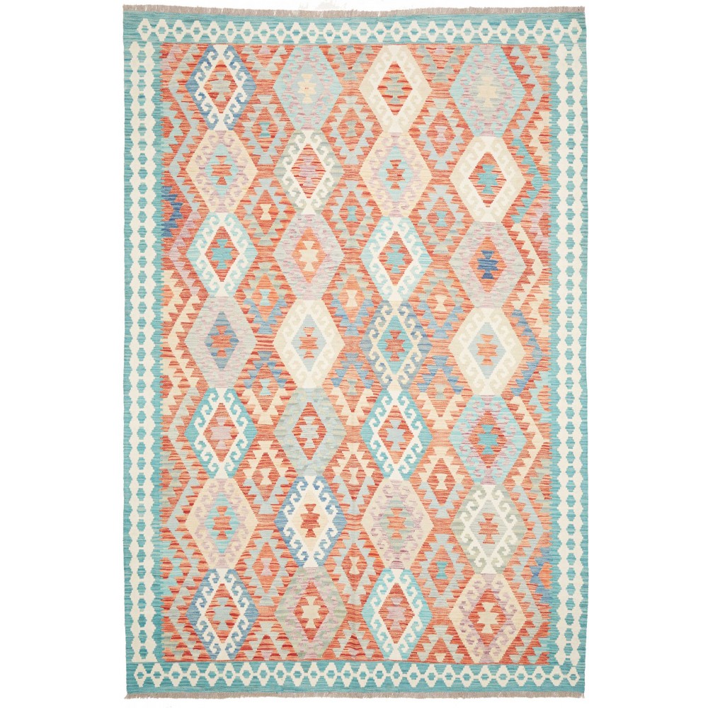 Tappeto Kilim Afghanistan bianco rosso 203x302