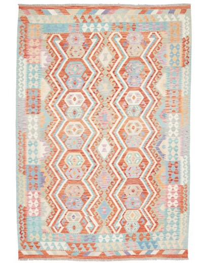 Tappeto Kilim Afghanistan bianco rosso 204x296