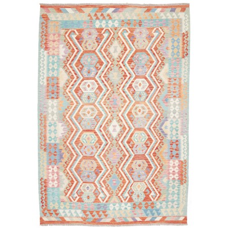 Tappeto Kilim Afghanistan bianco rosso 204x296