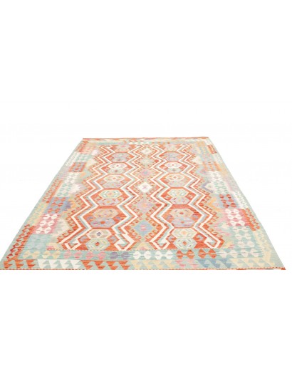 Tappeto Kilim Afghanistan bianco rosso 204x296