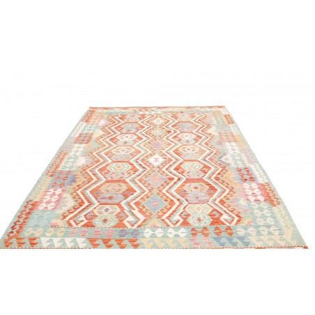 Tappeto Kilim Afghanistan bianco rosso 204x296