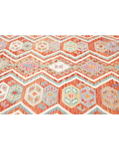 Tappeto Kilim Afghanistan bianco rosso 204x296