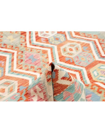 Tappeto Kilim Afghanistan bianco rosso 204x296