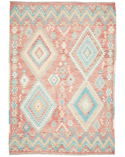 Tappeto Kilim Afghanistan bianco rosso 204x299