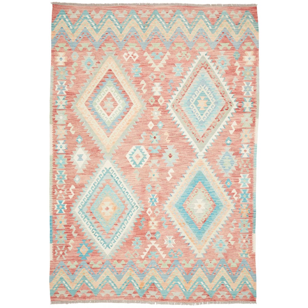 Tappeto Kilim Afghanistan bianco rosso 204x299