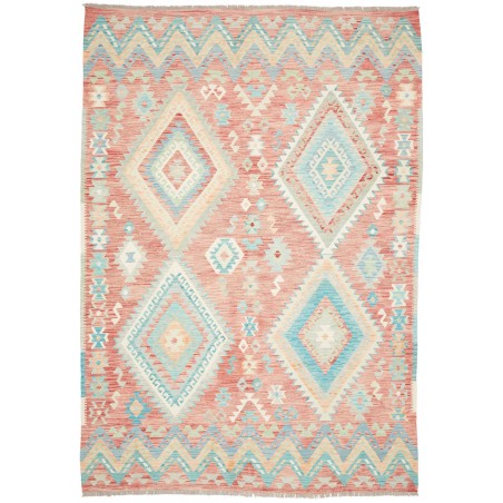 Tappeto Kilim Afghanistan bianco rosso 204x299