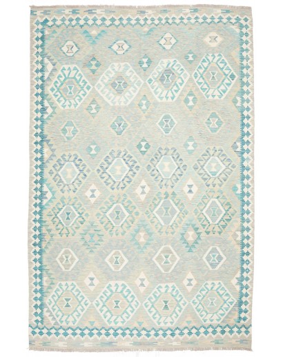 Tappeto Kilim Afghanistan bianco azzurro 201x298