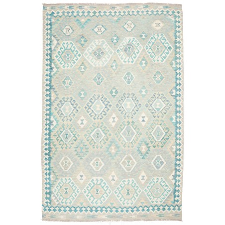Tappeto Kilim Afghanistan bianco azzurro 201x298