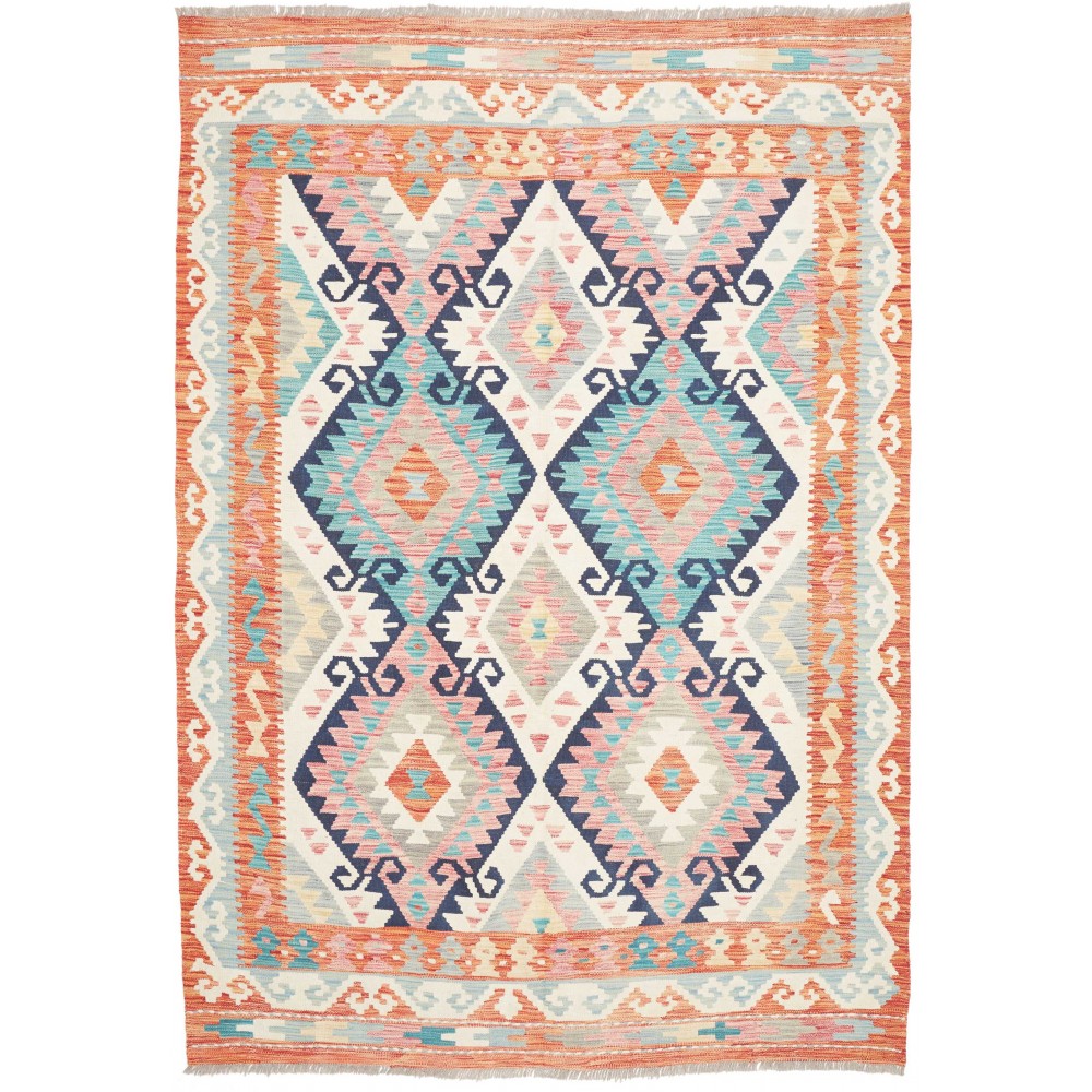 Tappeto Kilim Afghanistan bianco azzurro 180x256