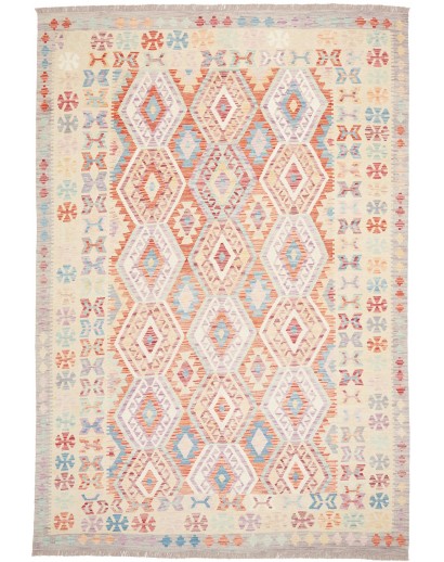Tappeto Kilim Afghanistan bianco rosso 204x300