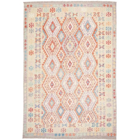 Tappeto Kilim Afghanistan bianco rosso 204x300