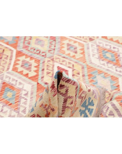 Tappeto Kilim Afghanistan bianco rosso 204x300