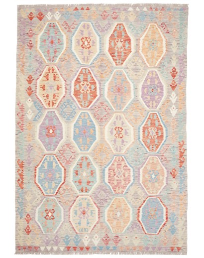 Tappeto Kilim Afghanistan bianco arancione 202x298