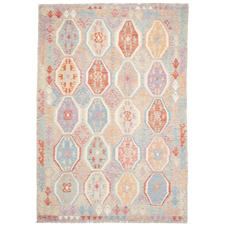 Tappeto Kilim Afghanistan bianco arancione 202x298