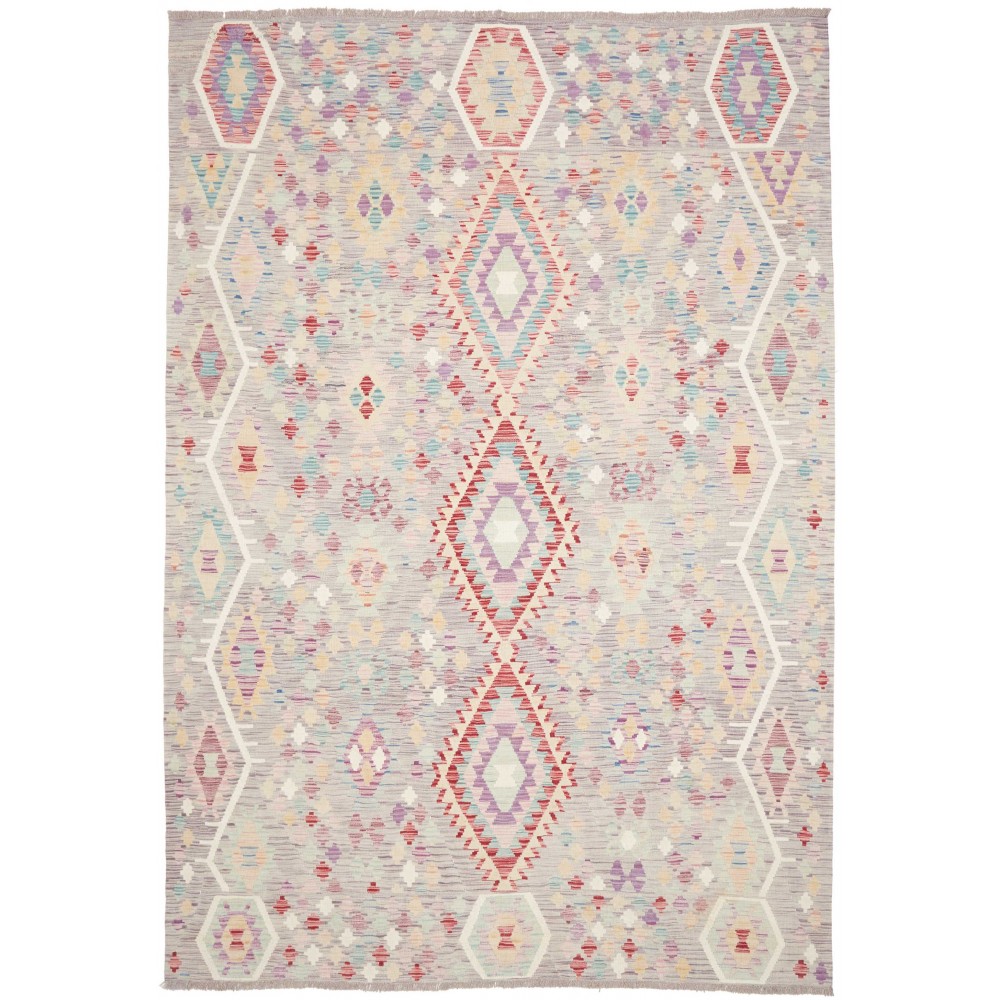 Tappeto Kilim Afghanistan bianco rosso 203x301