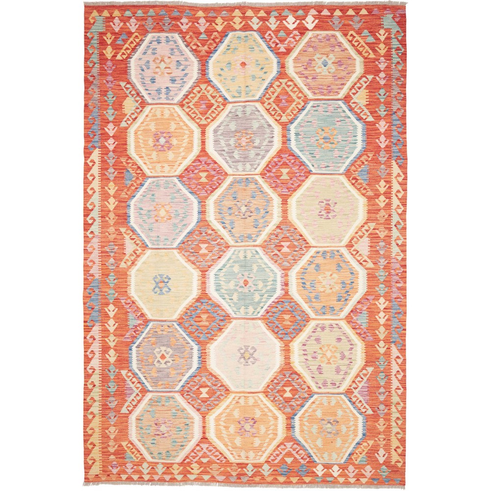 Tappeto Kilim Afghanistan giallo rosso 201x304