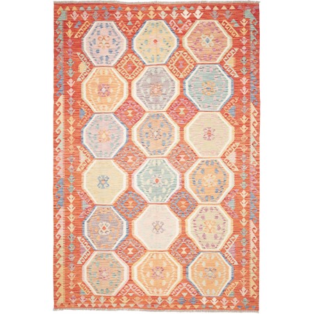 Tappeto Kilim Afghanistan giallo rosso 201x304