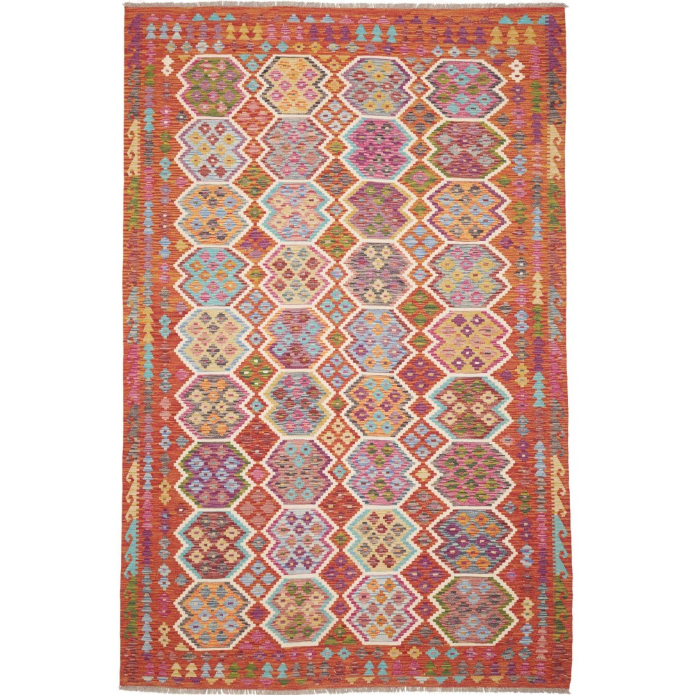 Tappeto Kilim Afghanistan rosso marrone 203x309