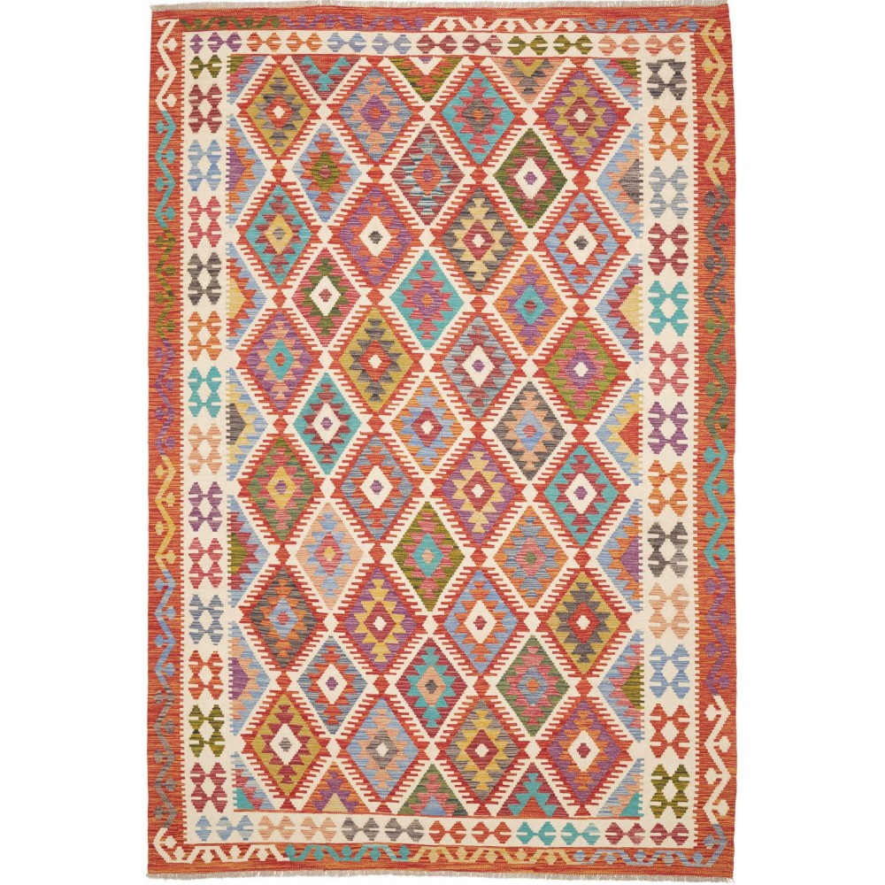 Tappeto Kilim Afghanistan rosso giallo 203x301