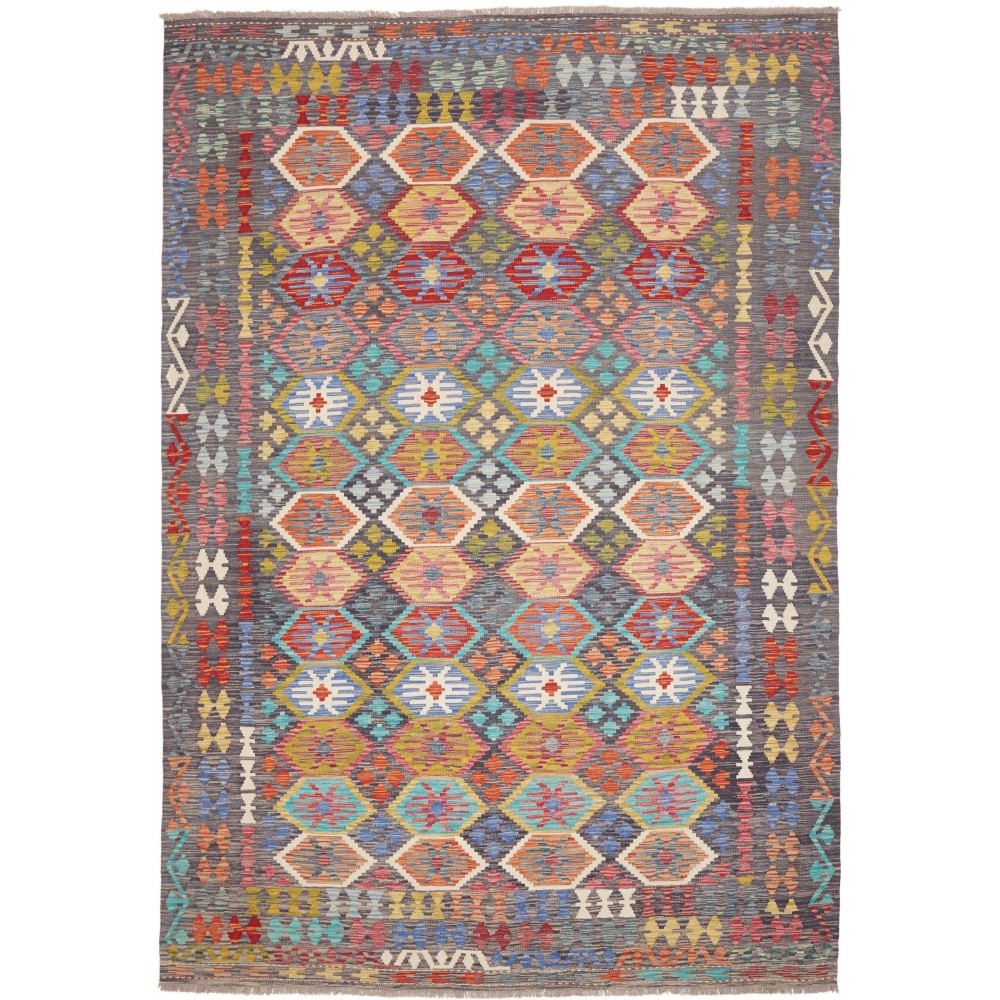 Tappeto Kilim Afghanistan bianco azzurro 208x301